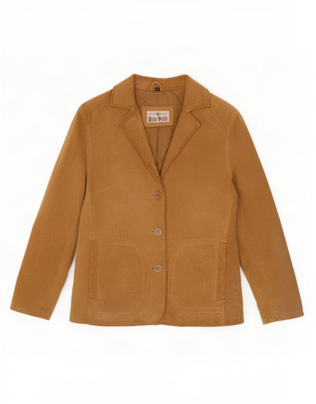 Vintage mujer 3 botones ante Blazer chaqueta IT 46 cuero beige grande