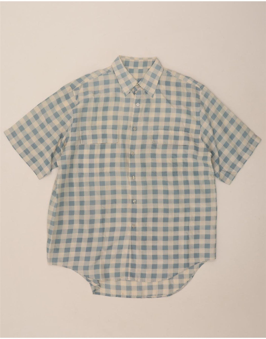 Camisa vintage de manga corta para hombre con cuadros azules grandes