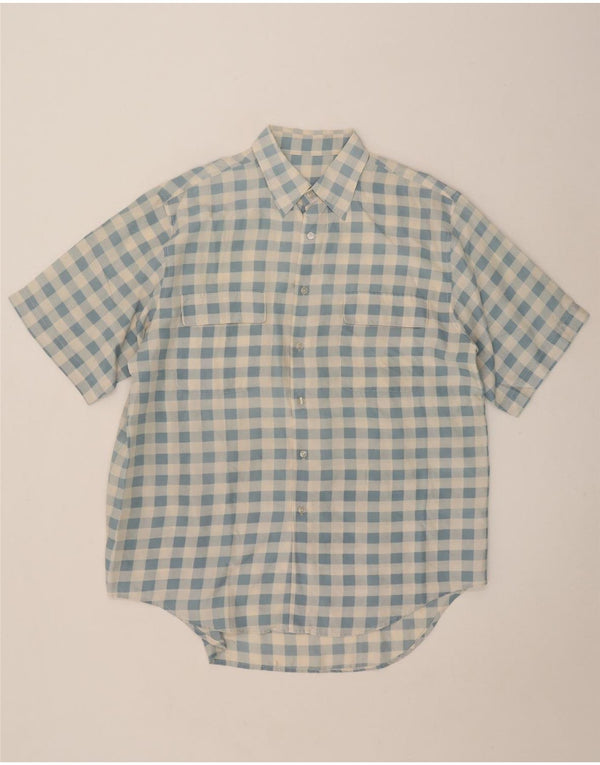 Camisa vintage de manga corta para hombre con cuadros azules grandes
