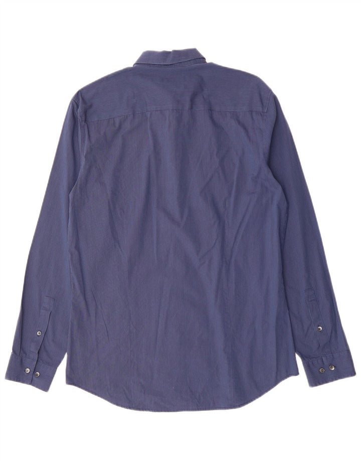 CALVIN KLEIN Camisa para hombre Talla 15 15 1/2 Mediana Azul marino Algodón a rayas