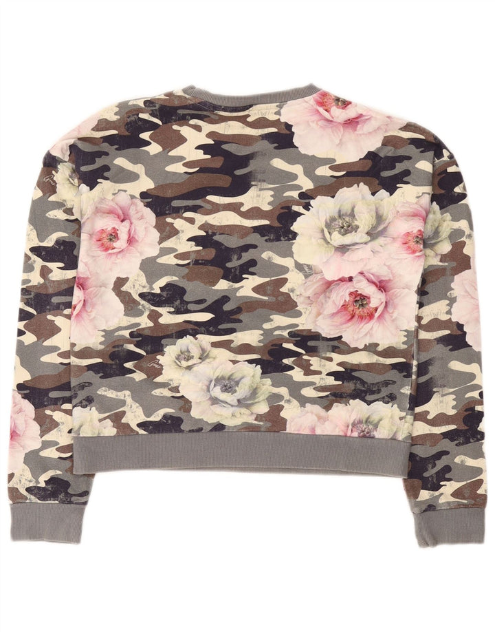 GUESS Sudadera con gráfico corto para mujer, talla 40, talla grande, camuflaje gris