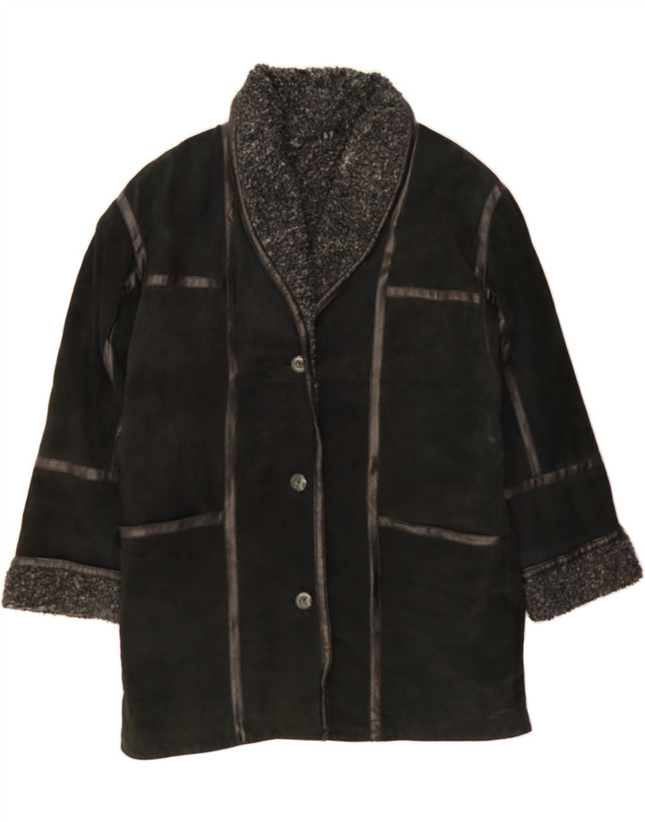 RIGANY Womens Shearling Coat UK 12 Medium Black Leather Vintage Rigany and Second-Hand Rigany from Messina Hembry 