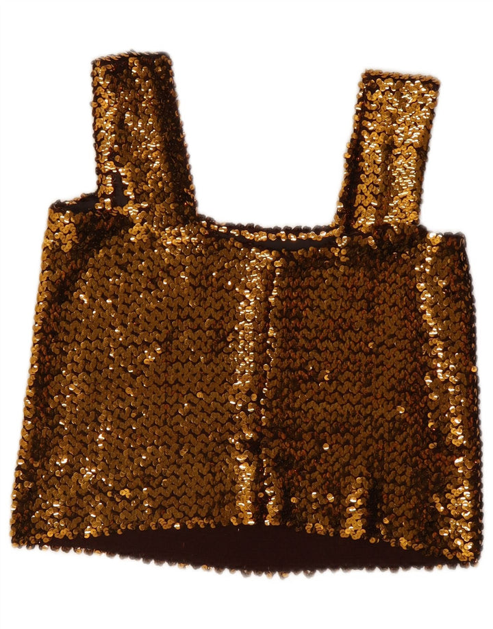 Vintage mujer sin mangas lentejuelas crop top Reino Unido 12 oro medio