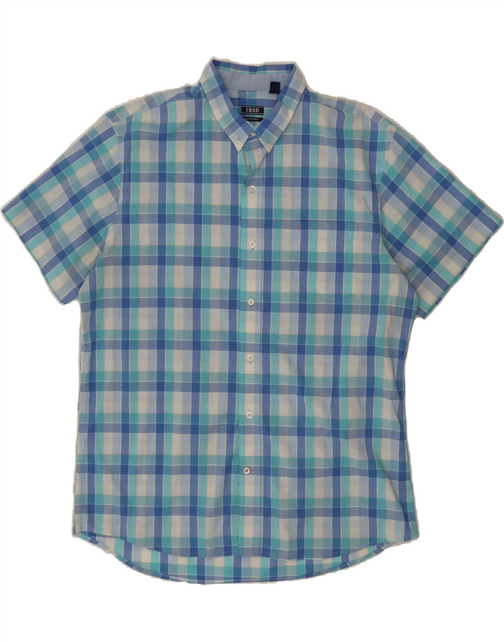 IZOD Mens Short Sleeve Shirt XL Blue Check Cotton Vintage Izod and Second-Hand Izod from Messina Hembry 