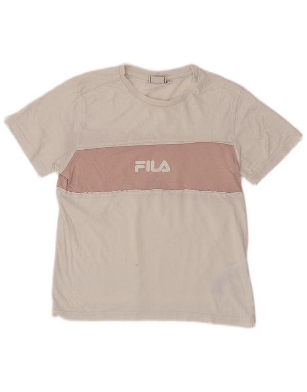 FILA Camiseta gráfica para mujer Top UK 10 Small White Colourblock Cotton