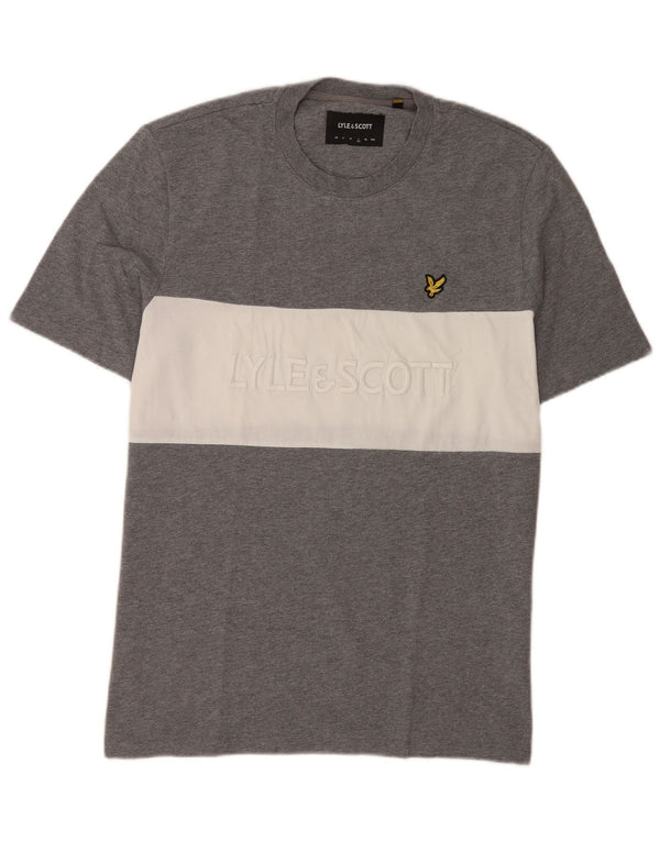 Lyle & Scott Camiseta gráfica para hombre Top grande de algodón con bloques de color gris