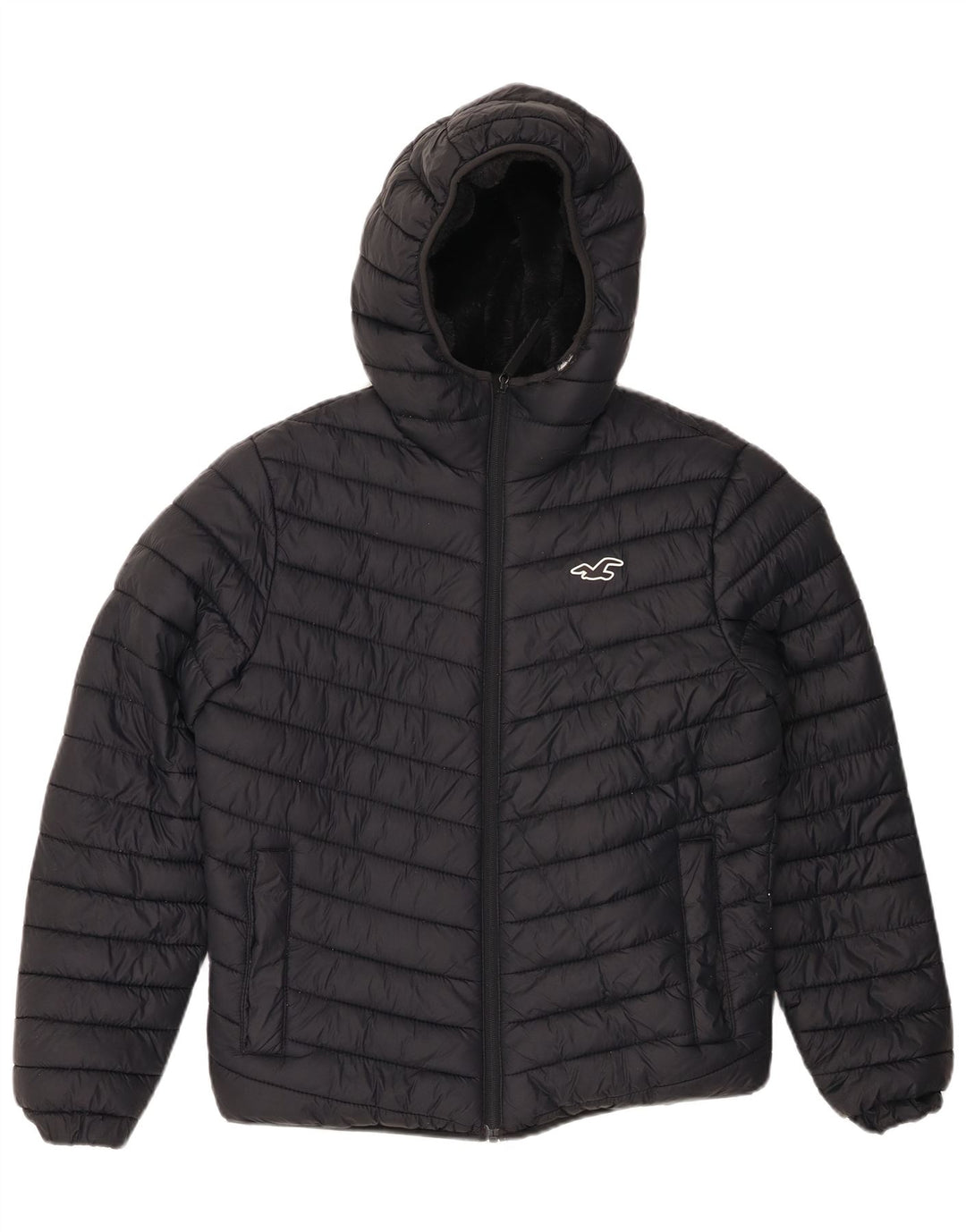 HOLLISTER Chaqueta acolchada con capucha para hombre UK 34 XS Nylon negro