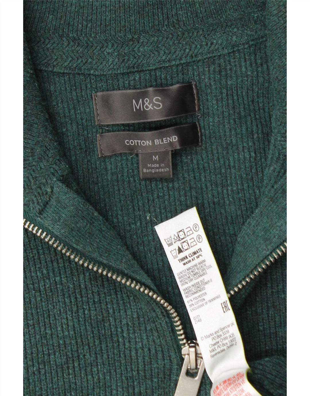 Marks & Spencer Jersey con cuello y cremallera para hombre Poliéster verde medio