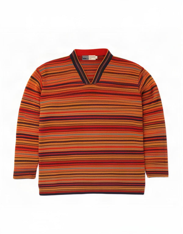 Vintage hombres V-cuello jumper suéter un tamaño multicolor algodón a rayas