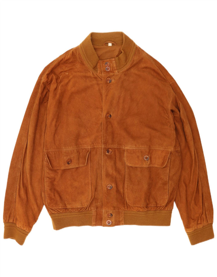 Vintage hombres ante bomber chaqueta Reino Unido 40 cuero marrón grande