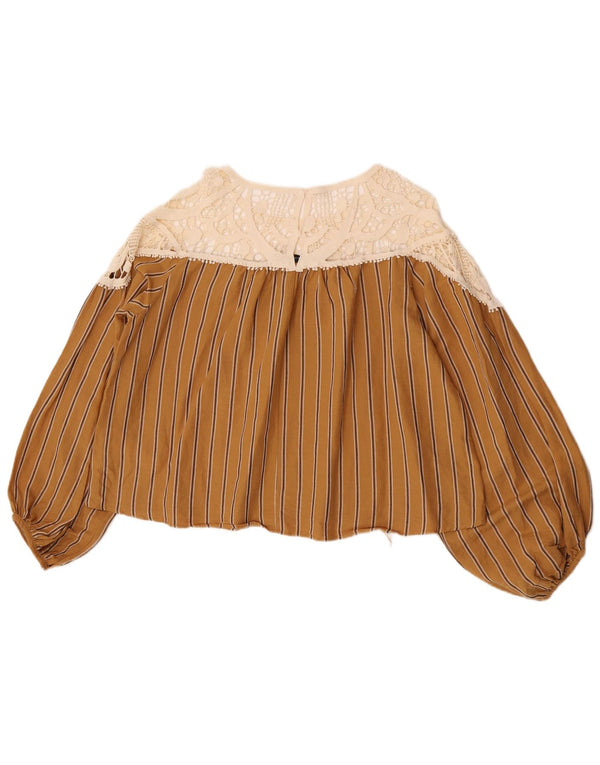 Zara Mujer Blusa Corta De Manga Larga Top UK 44 Medium Beige Colorblock