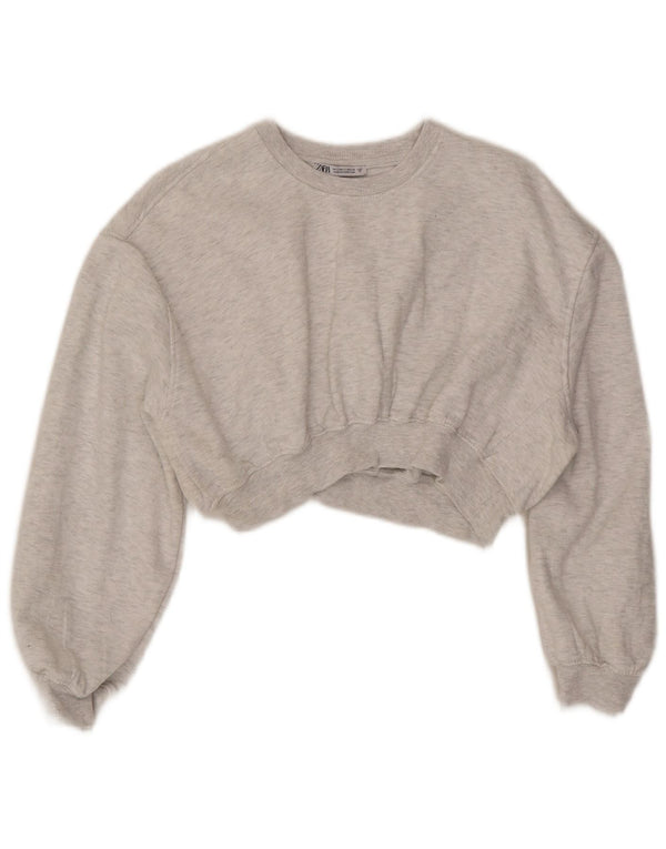 Zara Mujer Crop Relaxed Fit Sudadera Jumper UK 10 Small Gris Moteado