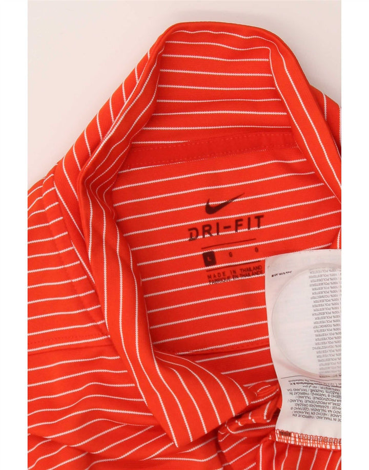 Nike Polo Dri Fit para hombre, poliéster a rayas naranja grande