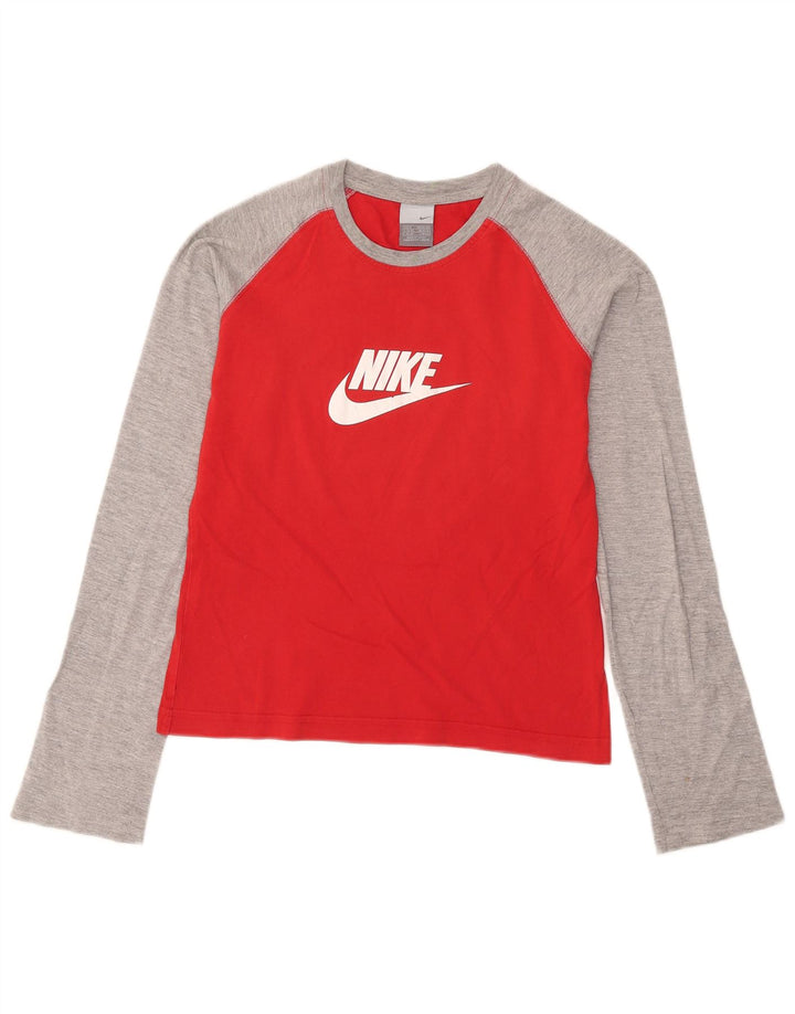 Nike Top corto gráfico de manga larga para mujer UK 10/12 Medium Red Colourblock