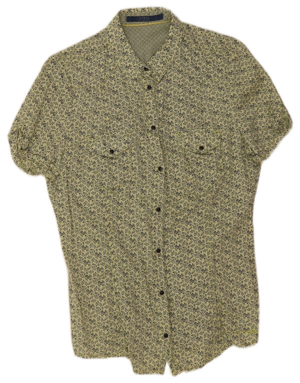 Guess Camisa de manga corta para mujer UK 42 Algodón floral amarillo mediano
