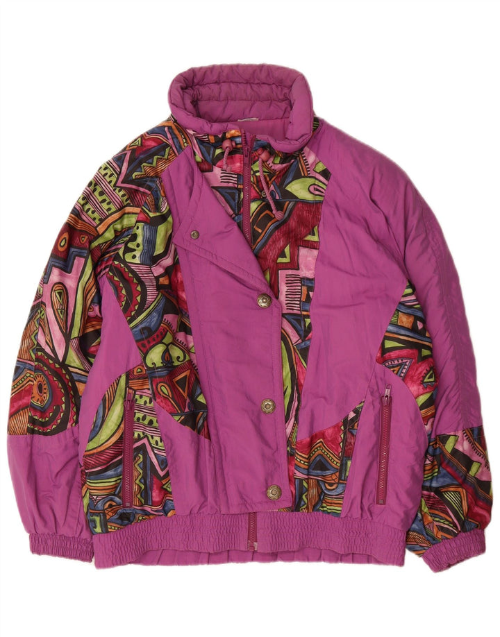 Vintage mujer chaqueta cortavientos de gran tamaño Reino Unido 12 medio púrpura geométrico