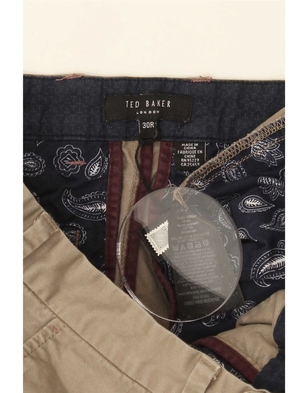 Ted Baker Pantalones cortos chinos para hombre W30 Algodón caqui mediano