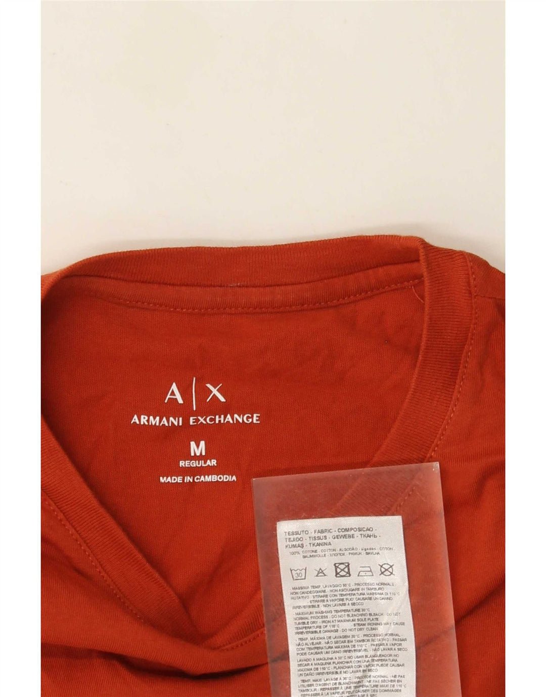 Armani Exchange Camiseta Regular Fit para Hombre Top Algodón Naranja Mediano