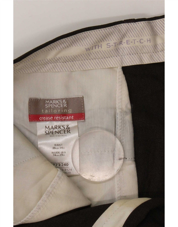 Marks & Spencer Pantalón chino recto para hombre W34 L29 Poliéster marrón