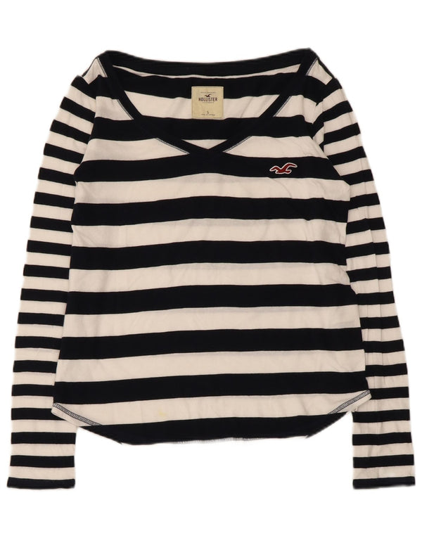 Hollister Mujer Top Manga Larga UK 10 Small Azul Marino Rayas Algodón