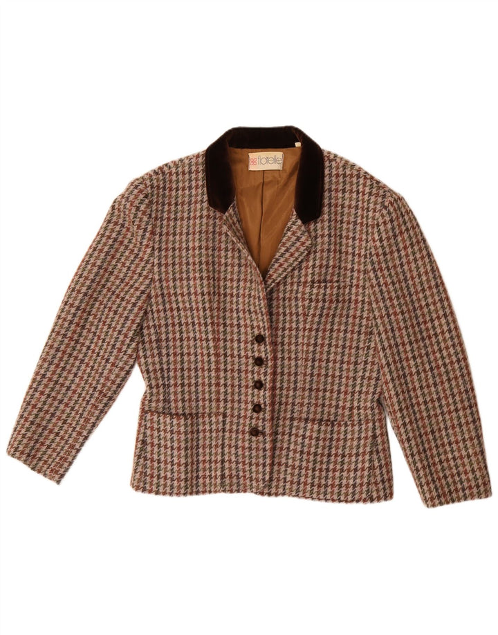 Vintage mujer 5 botones Blazer chaqueta IT 46 grande multicolor Houndstooth