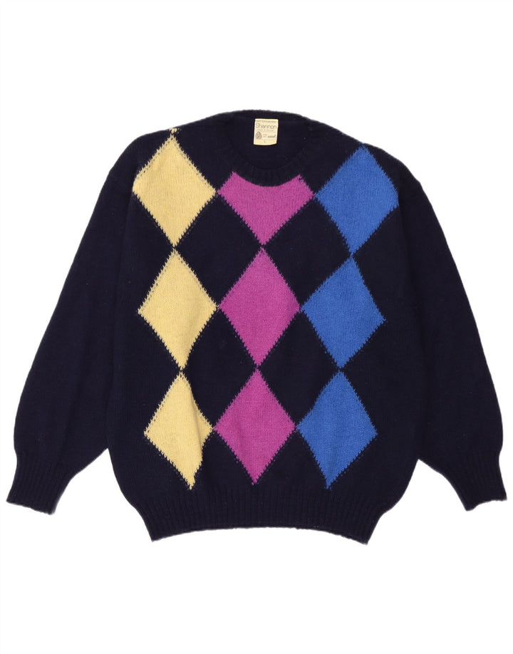 Shannon - Jersey de cuello redondo para hombre, talla grande, azul marino, rombos/diamante