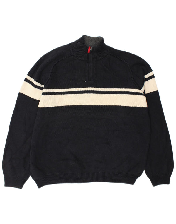 Marks & Spencer Mens Zip Neck Jumper Sweater XL Black Colourblock Cotton