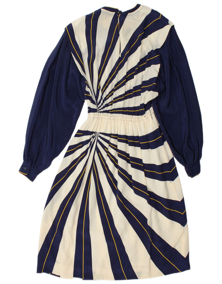 VINTAGE Vestido de manga larga para mujer IT 42 Rayas azul marino medio