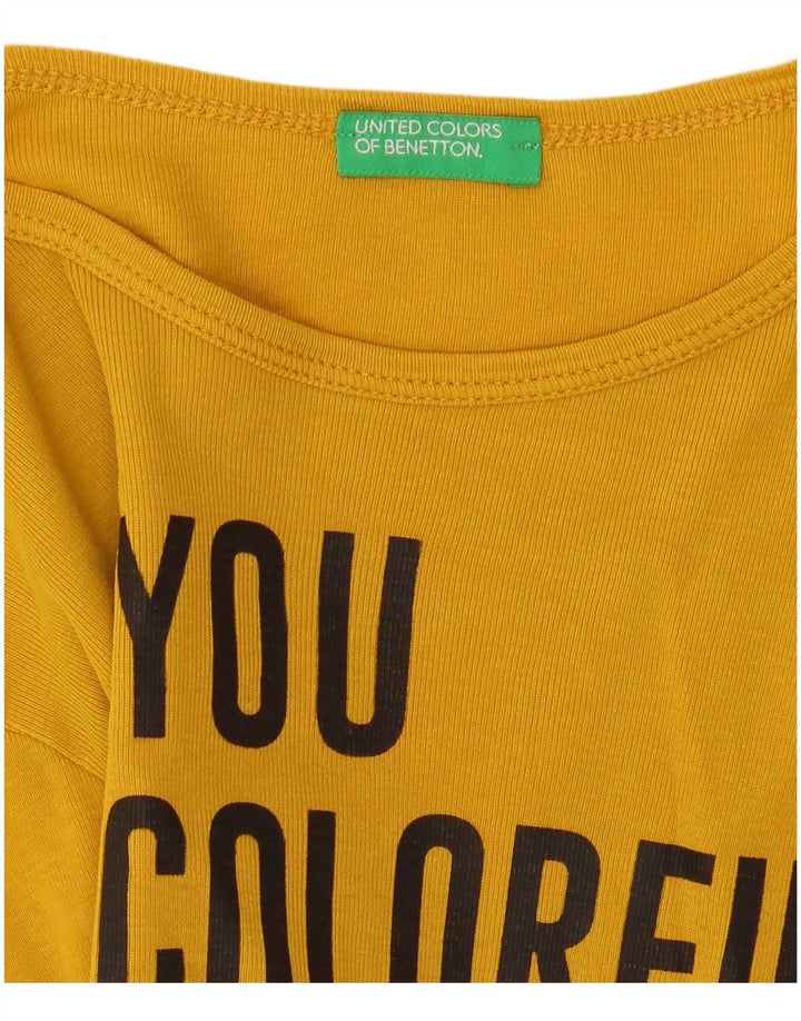 Benetton Top Gráfico De Manga Larga Para Mujer UK 8 Small Amarillo