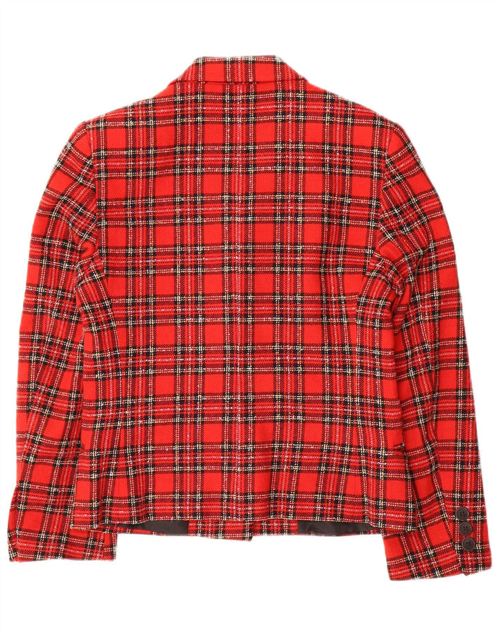 Chaqueta tipo blazer de 3 botones para mujer Momenti IT 40 Small Red Plaid Wool