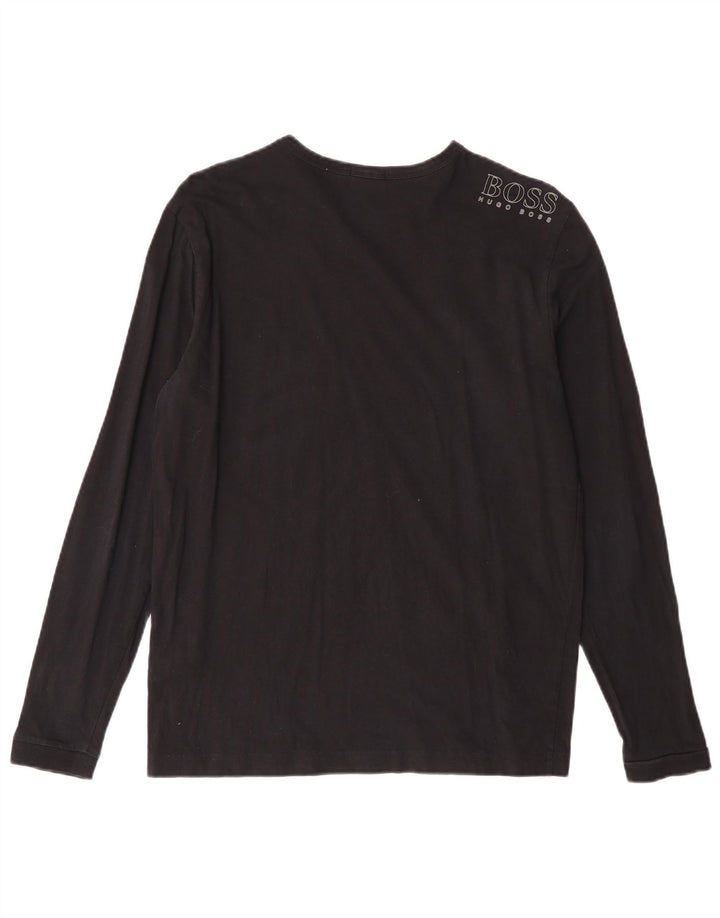 HUGO BOSS Hombre Regular Fit Top Manga Larga Pequeño Algodón Negro