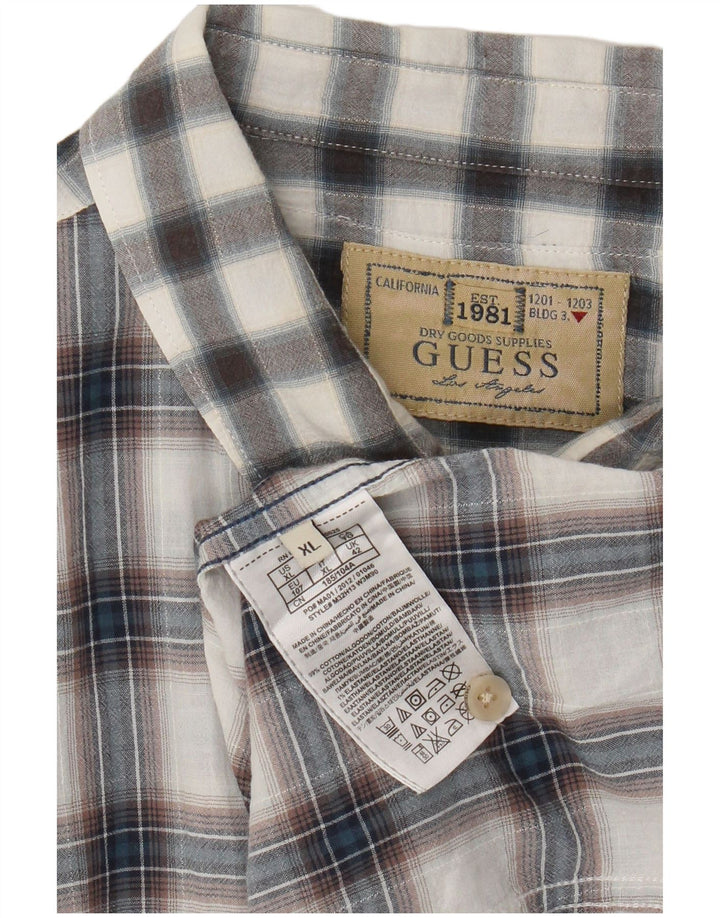 Guess Camisa Manga Corta Hombre XL Gris Cuadros Algodón