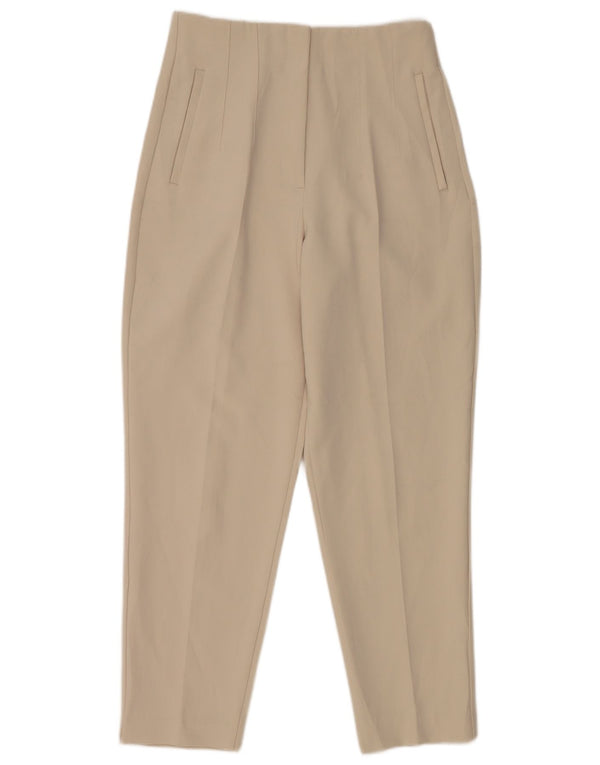 Zara Mujer Pantalón De Traje Cónico Mediano W28 L26 Poliéster Blanco Roto