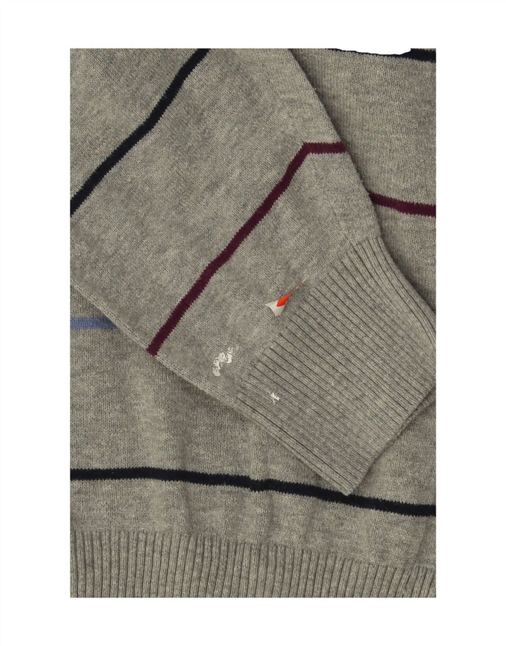 IZOD Mens Crew Neck Jumper Sweater Medium Grey Striped Cotton Vintage Izod and Second-Hand Izod from Messina Hembry 