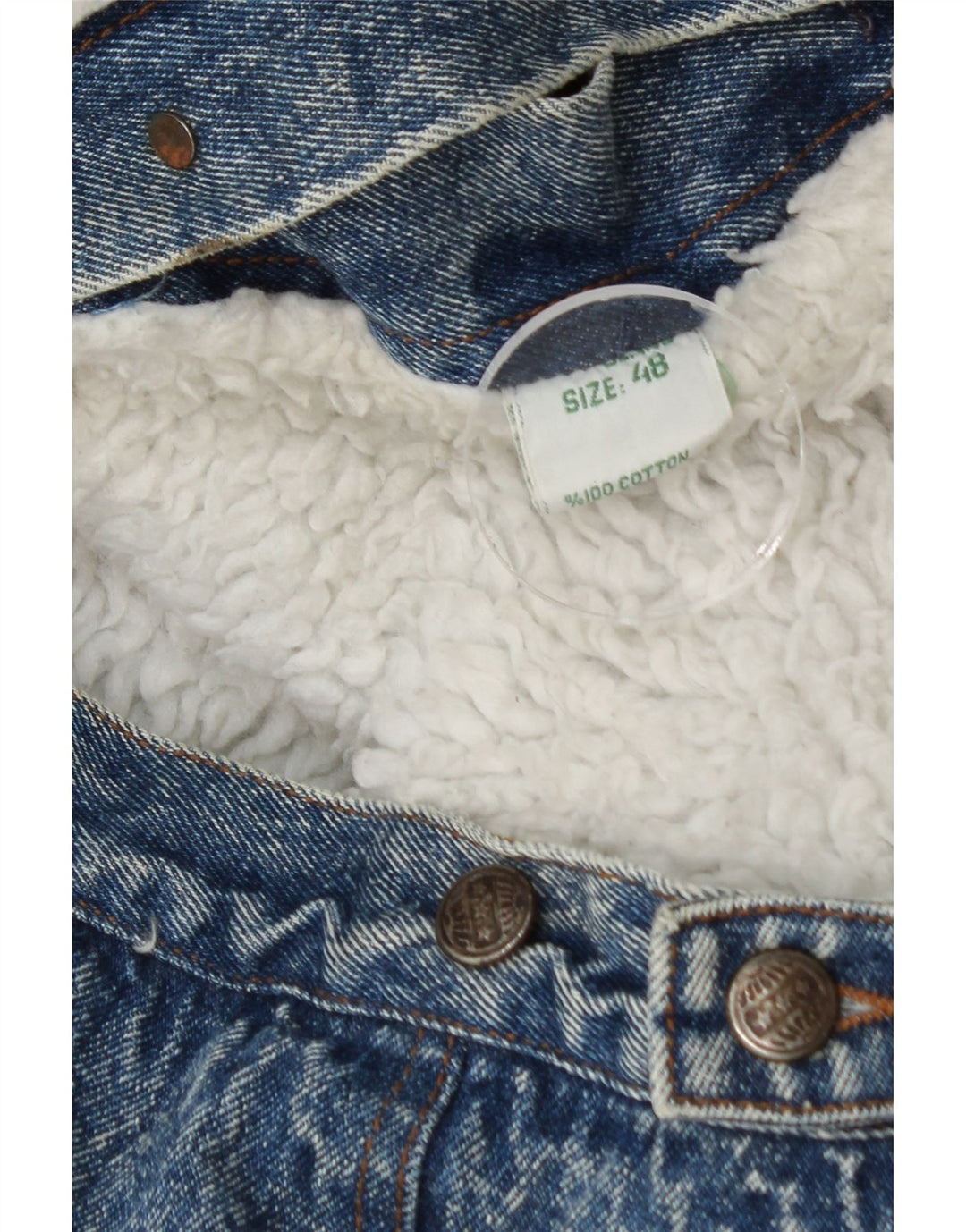 Vintage Hombres Sherpa Denim Chaqueta IT 48 Algodón Azul Medio