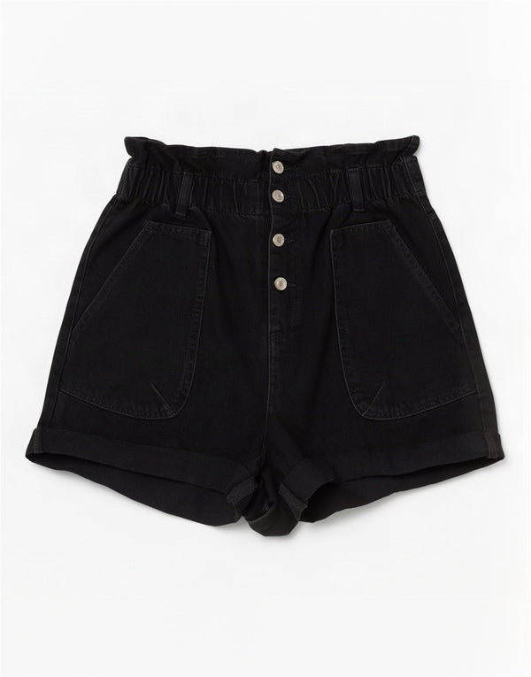 Zara Mujer Pantalones Cortos De Mezclilla De Cintura Alta EU 40 Medium W30 Algodón Negro
