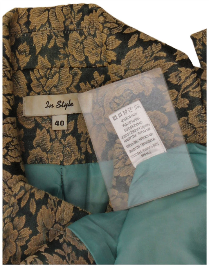 VINTAGE Chaqueta Blazer de 3 Botones para Mujer EU 40 Algodón Floral Marrón Medio