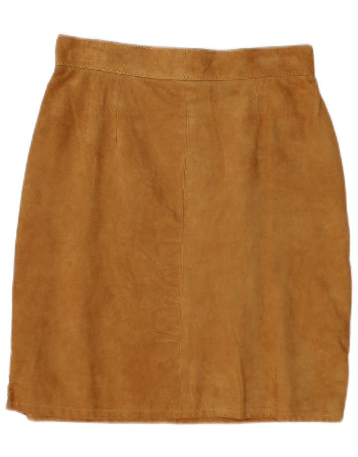 Falda de ante vintage para mujer IT 42 Medio W28 Cuero Beige