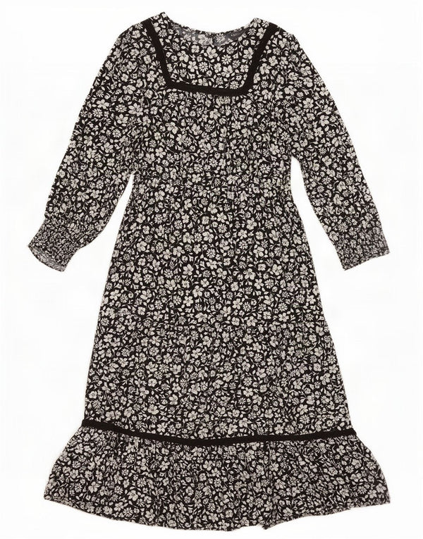 Marks & Spencer Vestido largo de manga 3/4 para mujer UK 44 Mediano Negro Floral