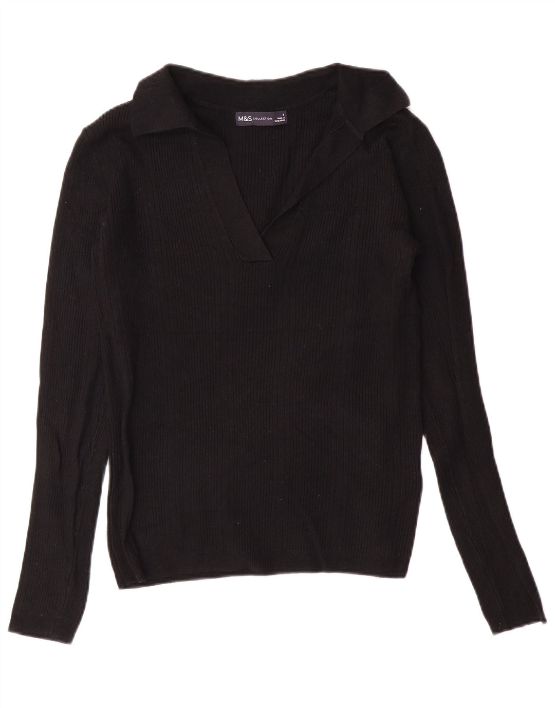 MARKS & SPENCER Suéter tipo jersey con cuello polo para mujer UK 8 Small Viscosa negra