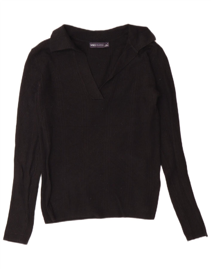 MARKS & SPENCER Suéter tipo jersey con cuello polo para mujer UK 8 Small Viscosa negra