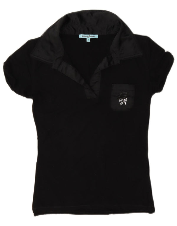 Guess By Marciano Womens Polo Shirt US 2 XS Black Viscose