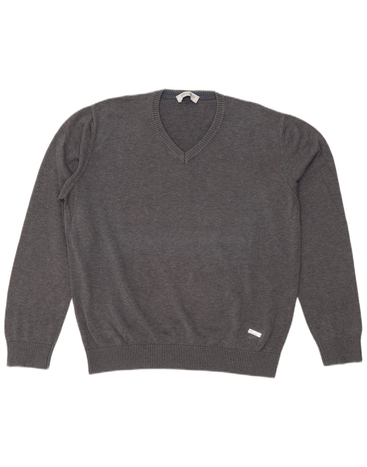 Trussardi Jersey Con Cuello En V Para Hombre Large Gris Algodón