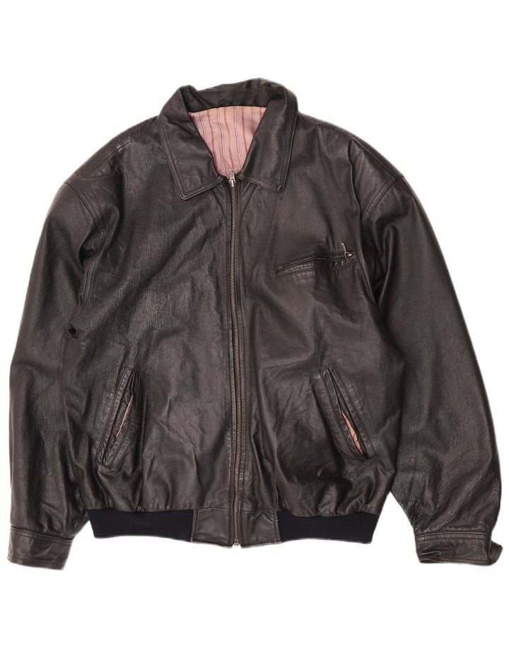 Chaqueta de cuero vintage para hombre Reino Unido 42 XL cuero negro