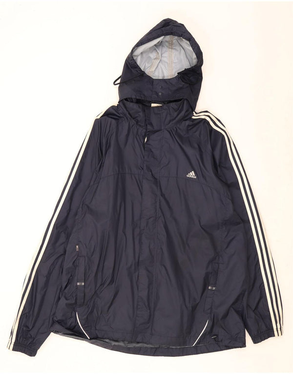 Adidas - Chaqueta impermeable con capucha para hombre, talla 46, 3XL, nailon azul marino