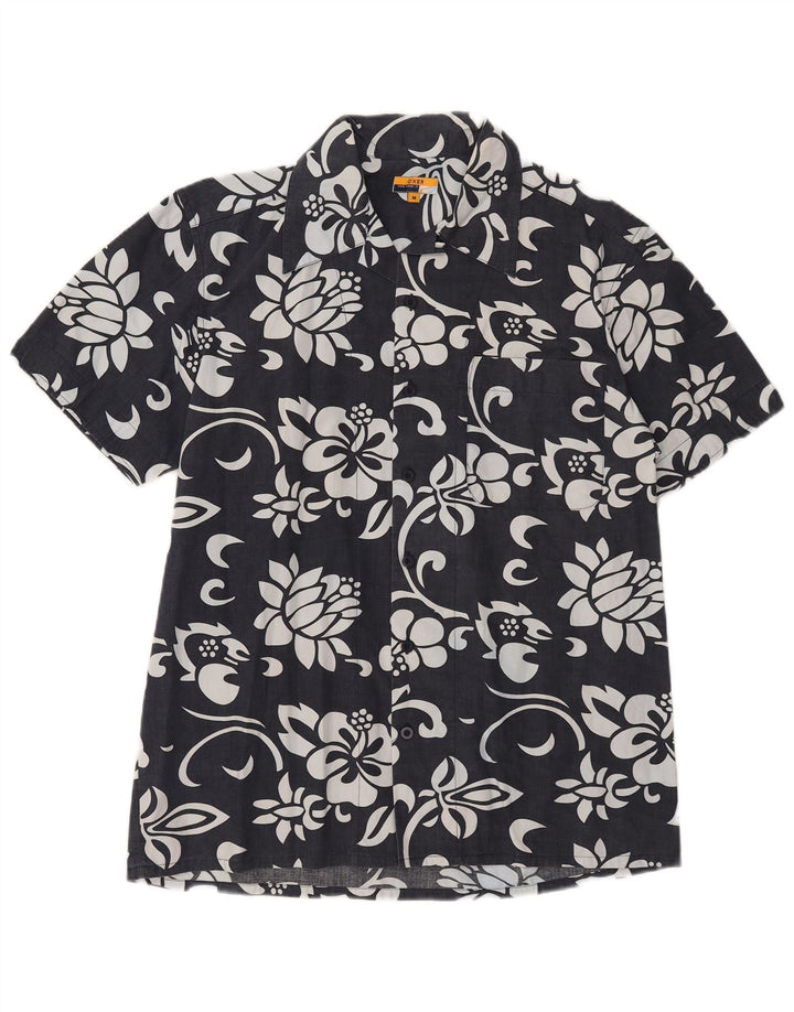OXER Camisa de manga corta para hombre de algodón floral negro mediano