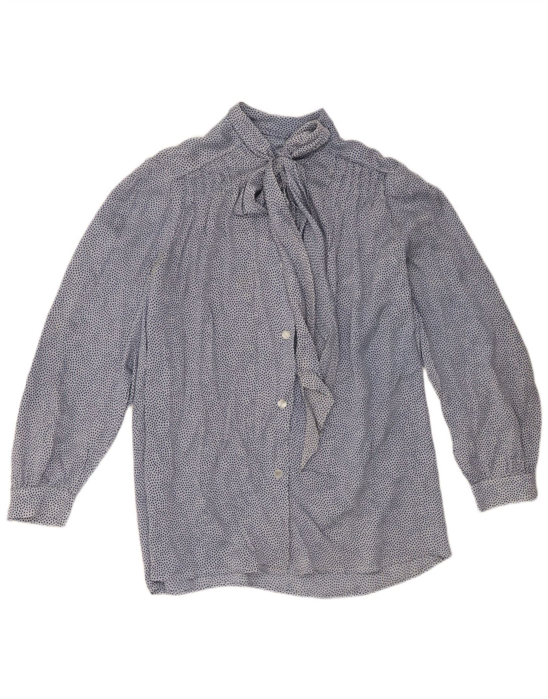 Vintage mujer frente corbata camisa blusa Reino Unido 16 grande azul manchado