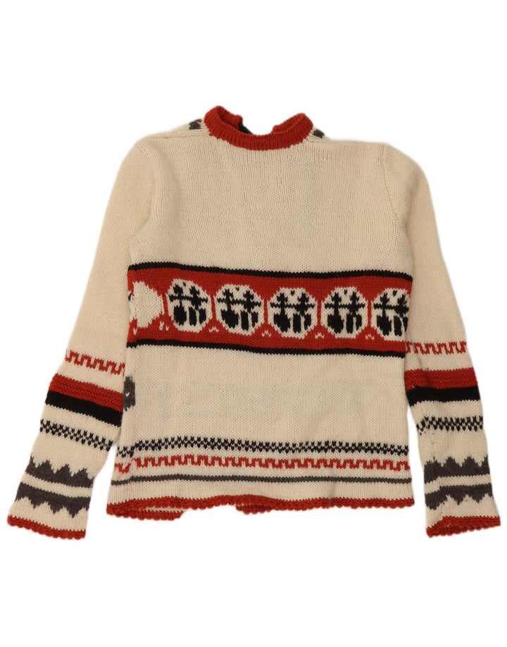 Vintage mujer jumper suéter Reino Unido 14 medio apagado blanco Fair Isle