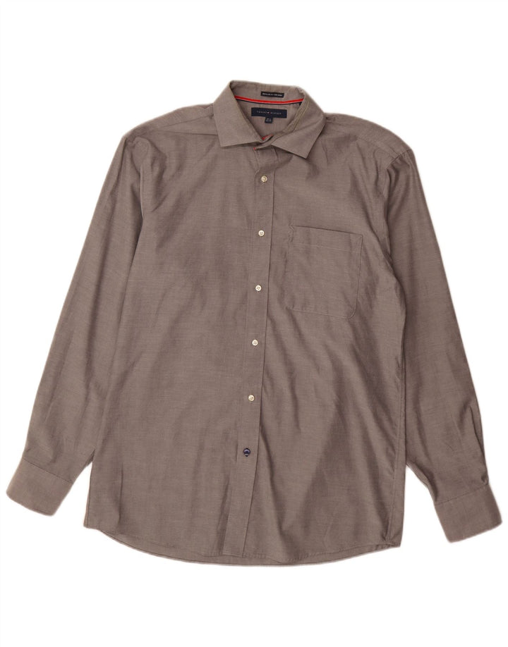 Tommy Hilfiger Camisa de corte regular para hombre Talla 15 1/2 Algodón gris medio