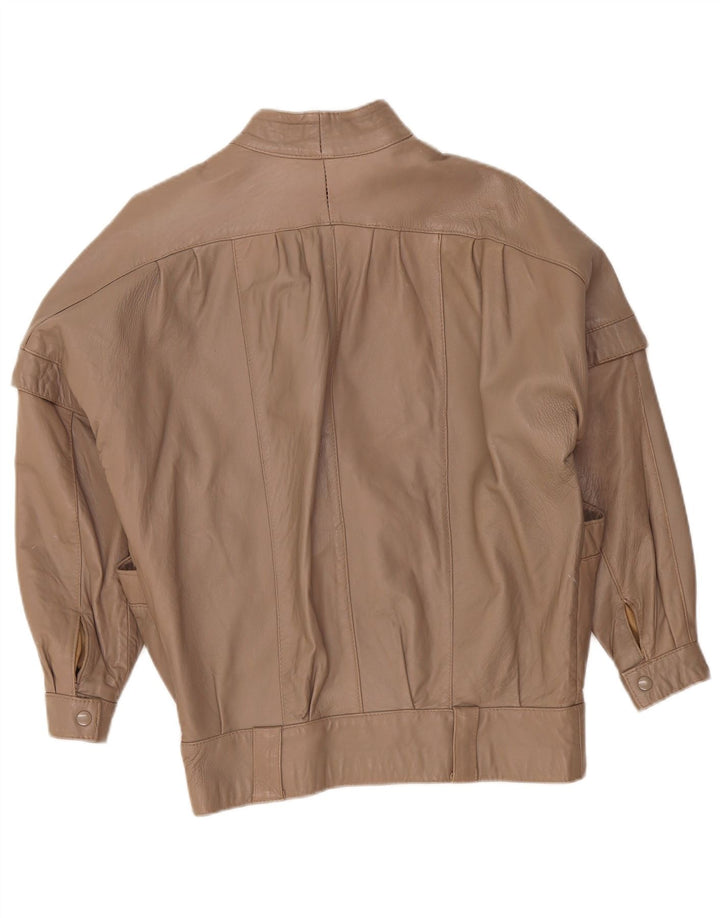 Vintage mujer chaqueta de cuero de gran tamaño Reino Unido 14 marrón medio retro